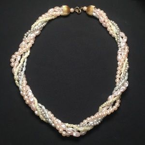 Vintage Faux Pearl Twist Necklace Pastels w/ Gold Tone Findings & Clasp Closure